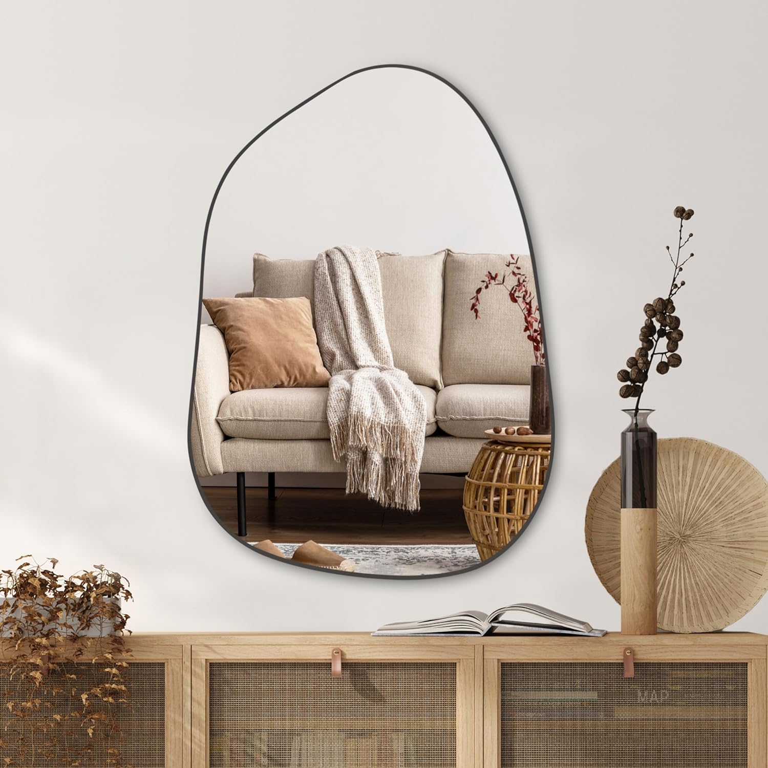 PERFNIQUE Irregular Wall Mirror Asymmetrical Mirror, 32''x24'' Gold Mirror for Bathroom Bedroom Living Room Entryway, Decorative Modern Boho Decor, Wall Mouted(Gold, 32''x24'')