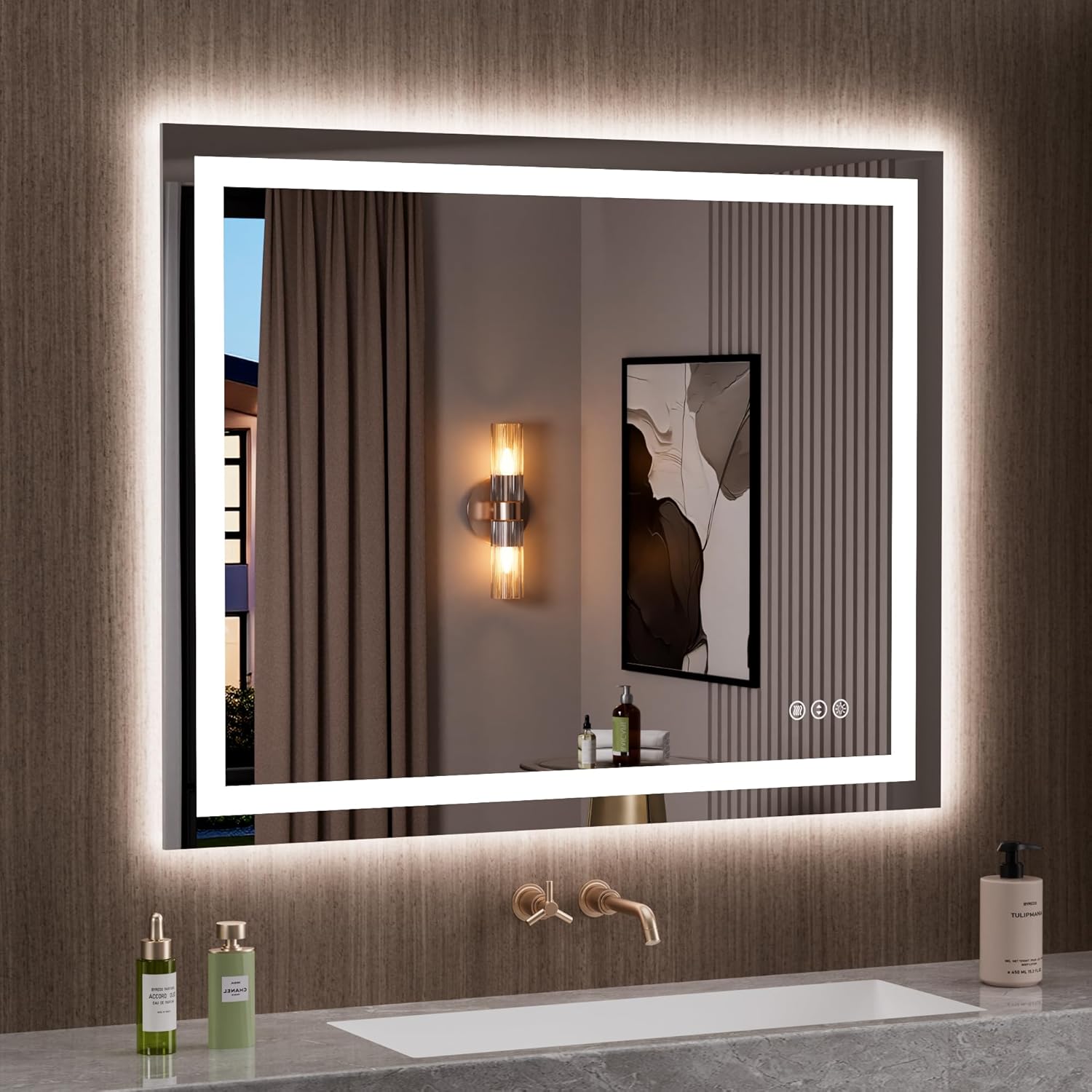 LOAAO 24X32 LED Bathroom Mirror with Lights, Anti-Fog, Dimmable, Backlit + Front Lit, Lighted Bathroom Vanity Mirror for Wall, Memory Function, Tempered Glass, Shatter-Proof, ETL Listed