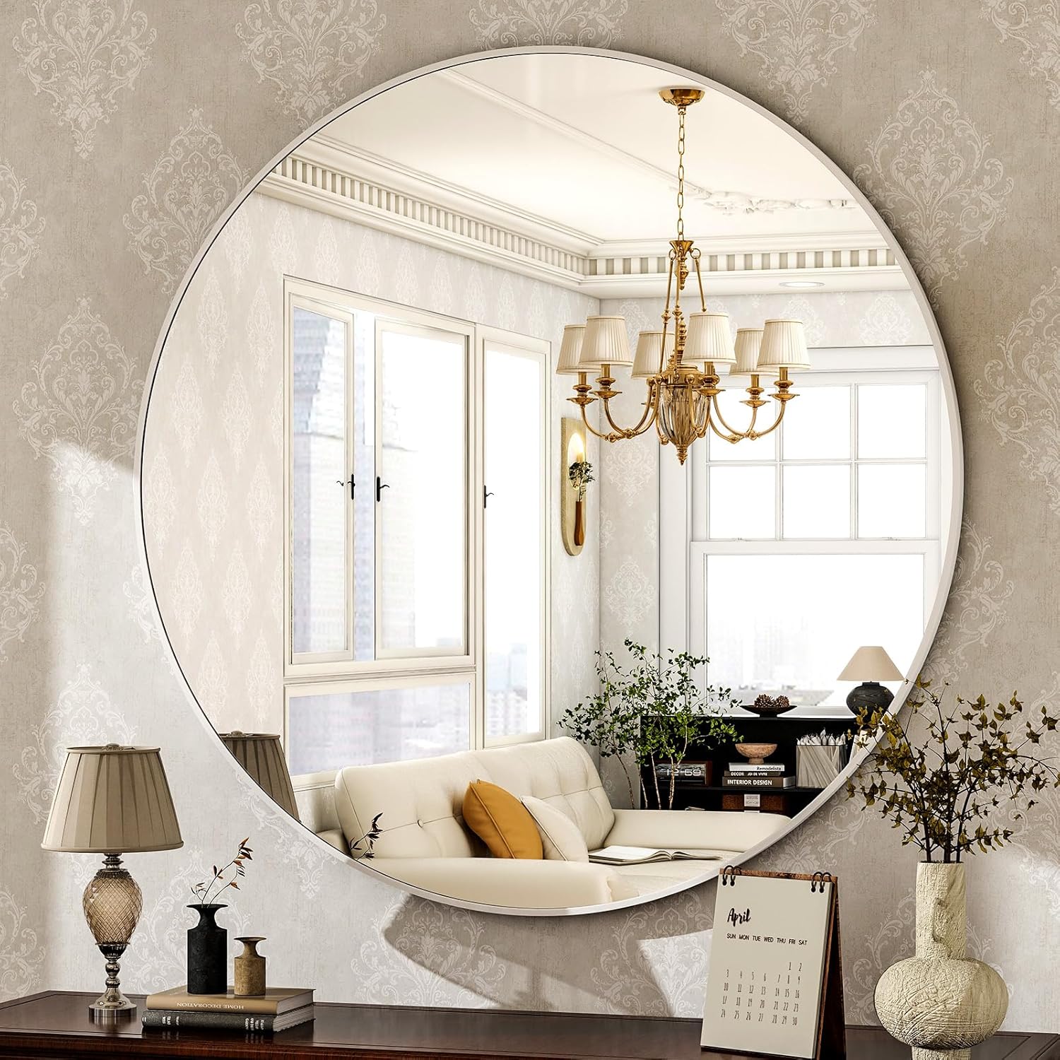 HARRITPURE Round Mirror 24 Black Wall Mounted Circle Mirrors Vanity Mirror with Brushed Aluminum Alloy Frame Modern Decoration for Bathroom, Living Room, Vanity, Bedroom, Entryway