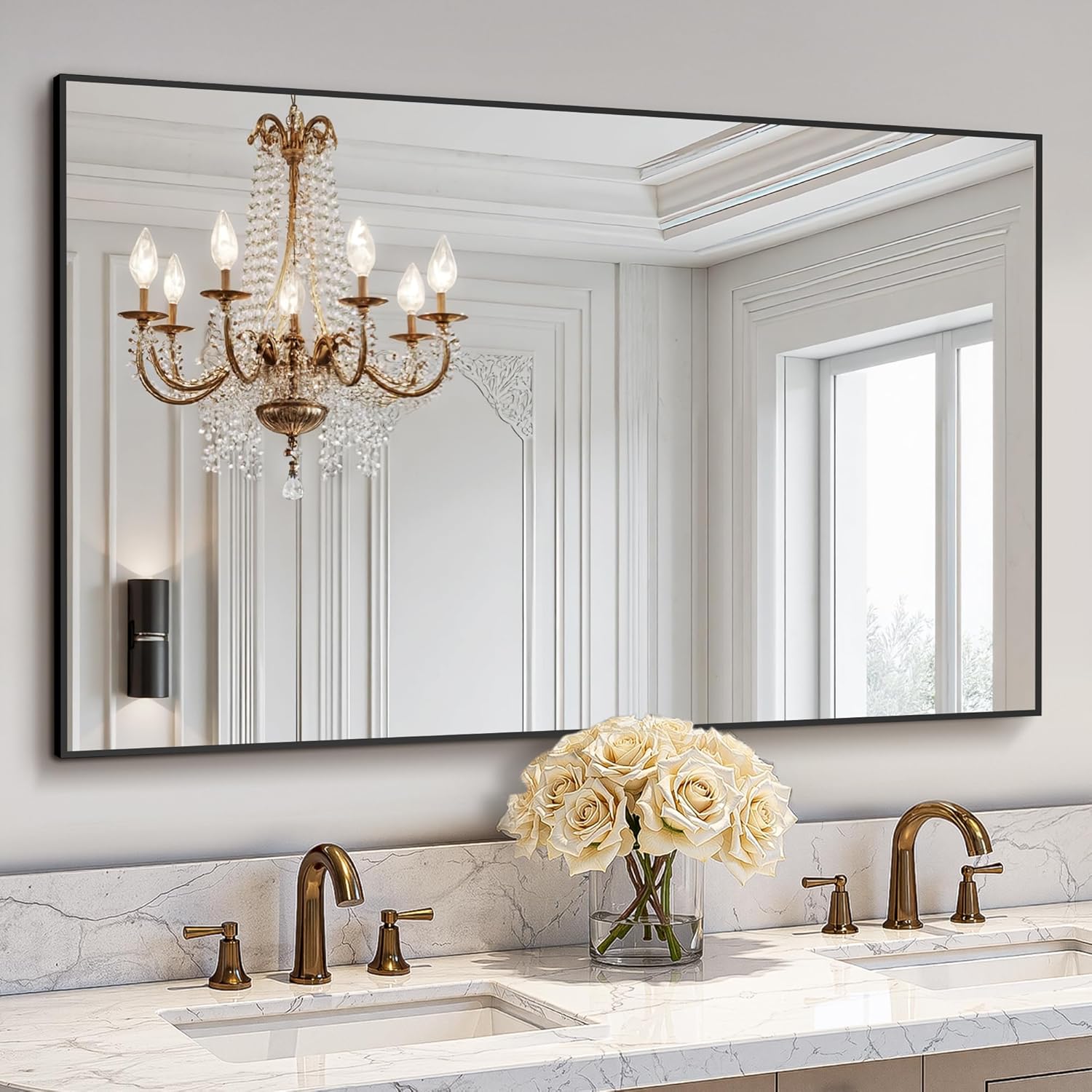 Bathroom Vanity Mirror for Wall, 2 Pack 36" x 24" Metal Framed Rectangular Bathroom Wall Mirror for Over Sink, HD Shatterproof Glass, Hangs Horizontally or Vertically(Black)
