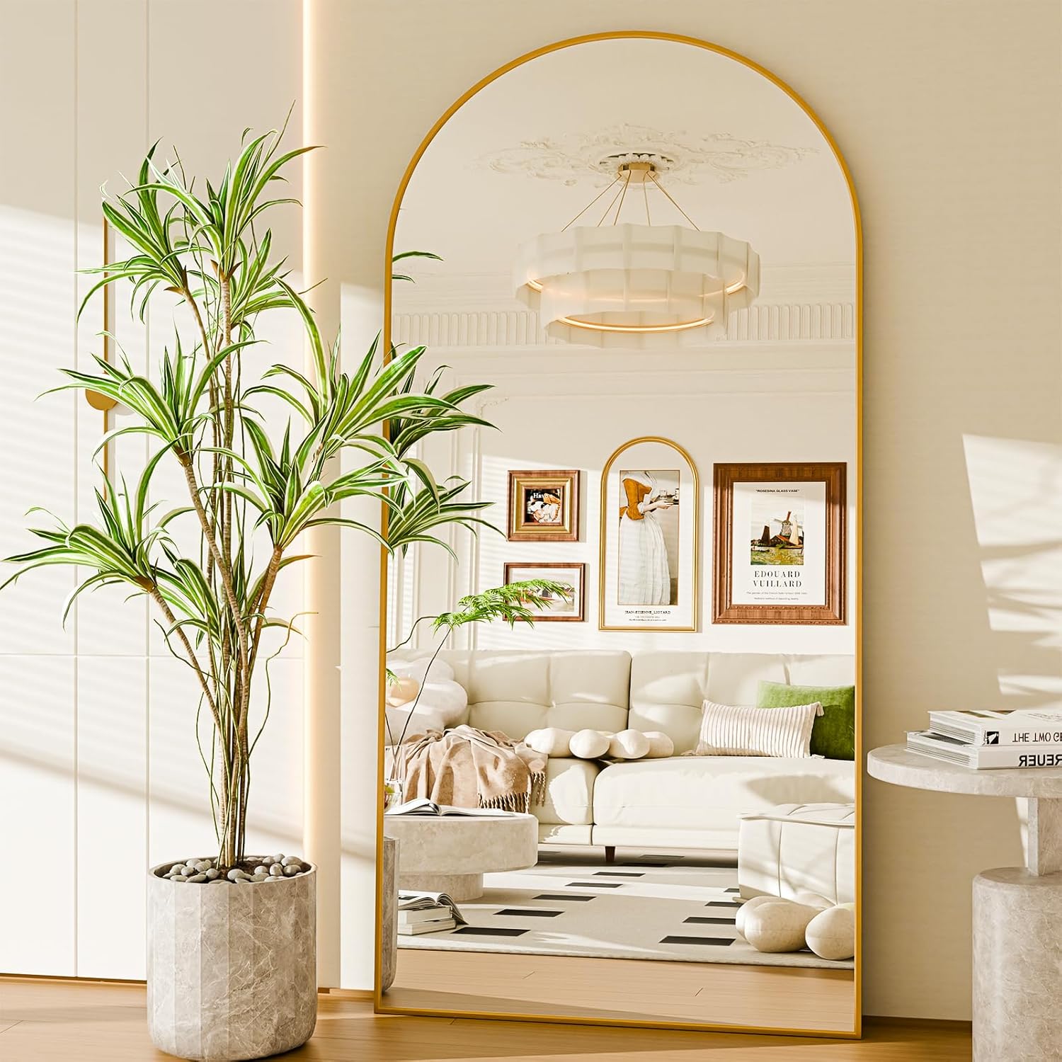 SUNQUEEN 71"×32" Mirror Full Length, Arched Full Length Mirror with Stand, Standing Floor Mirror Wall, Hanging or Leaning Large Full Body Mirrors for Bedroom Living Room (Black)