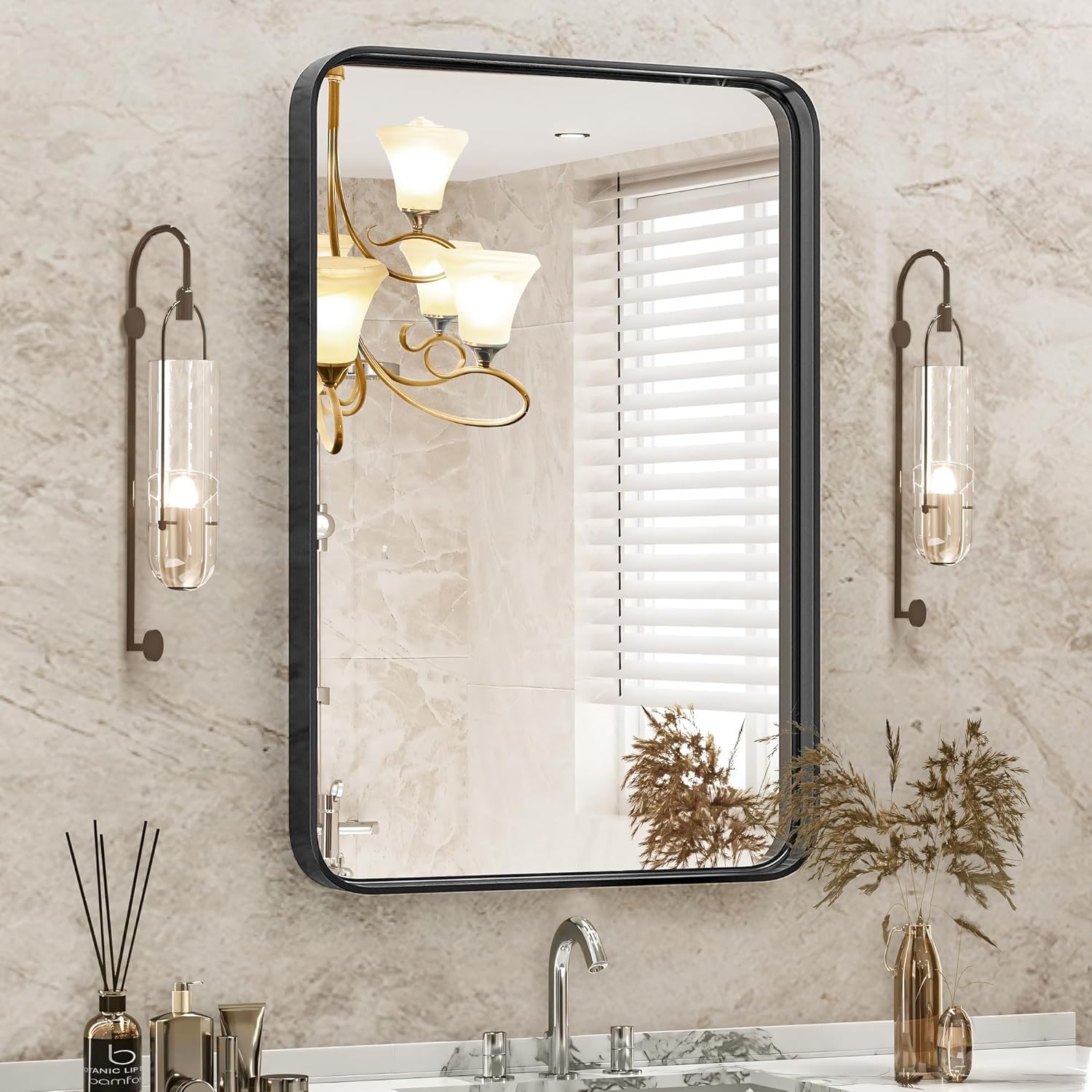 DUMOS Gold Circle Mirror for Wall 24.02 inch, Bathroom Round Mirror for Over Sink, Bathroom, Entryway, Bedroom, Vanity