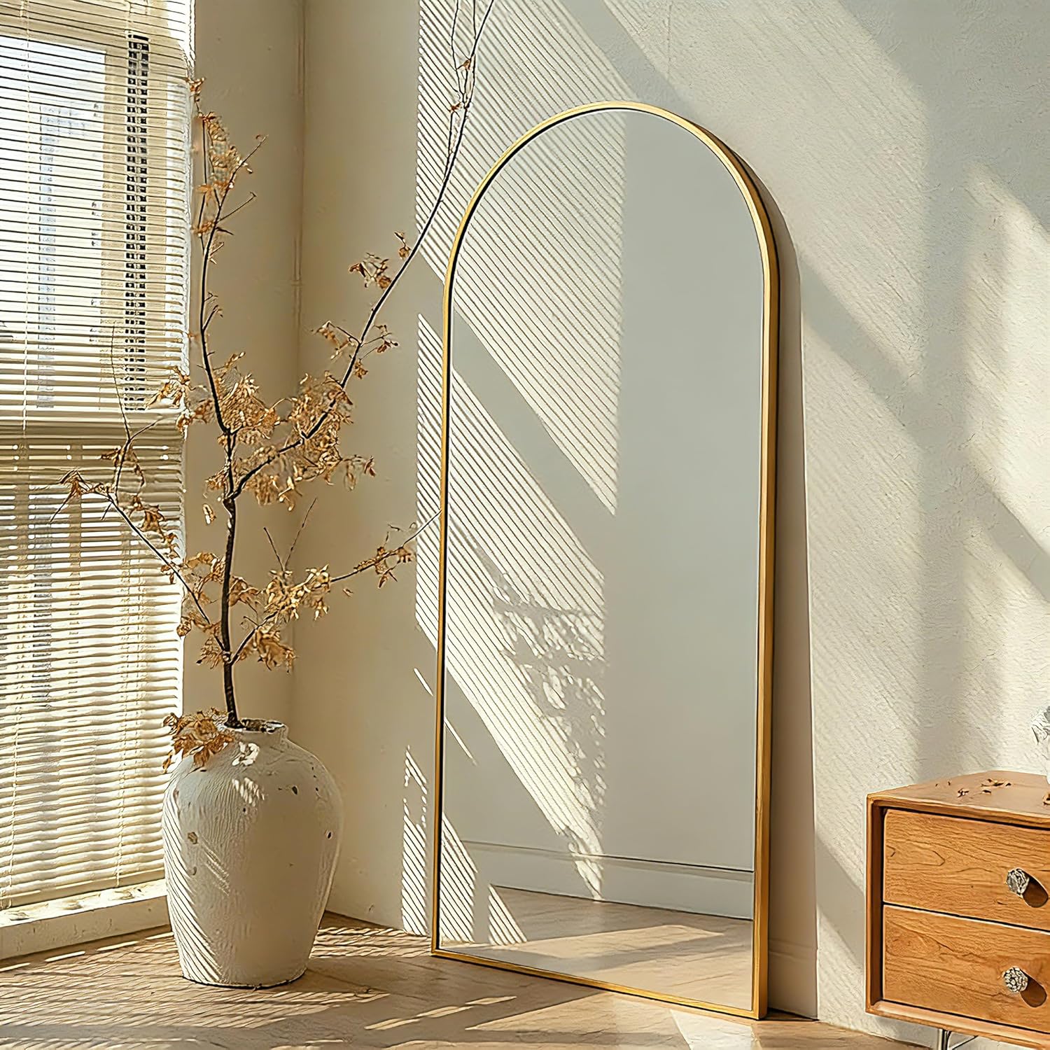 SUNQUEEN 71"×32" Mirror Full Length, Arched Full Length Mirror with Stand, Standing Floor Mirror Wall, Hanging or Leaning Large Full Body Mirrors for Bedroom Living Room (Black)